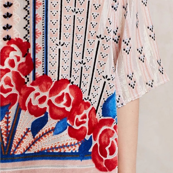 MOULINETTE SOEURS x ANTHROPOLOGIE NWOT High Peasant Posey Top in Red Rouge Motif - Picture 3 of 8